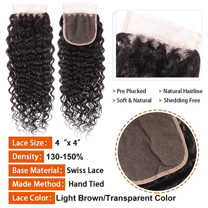 4x4 Lace Transparent Lace Closure Natural Wave Virgin Natural Human Hair | Bleached Knots, Free Part
