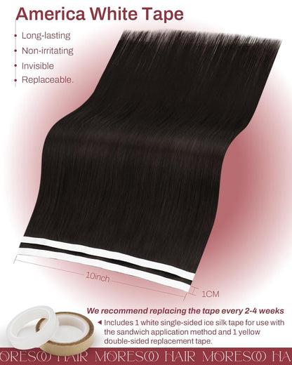 Premium Tape-in  Dark Brown Straight Human Hair  Color #2– 20Pcs/Pack,  No Tangle, Seamless Blend