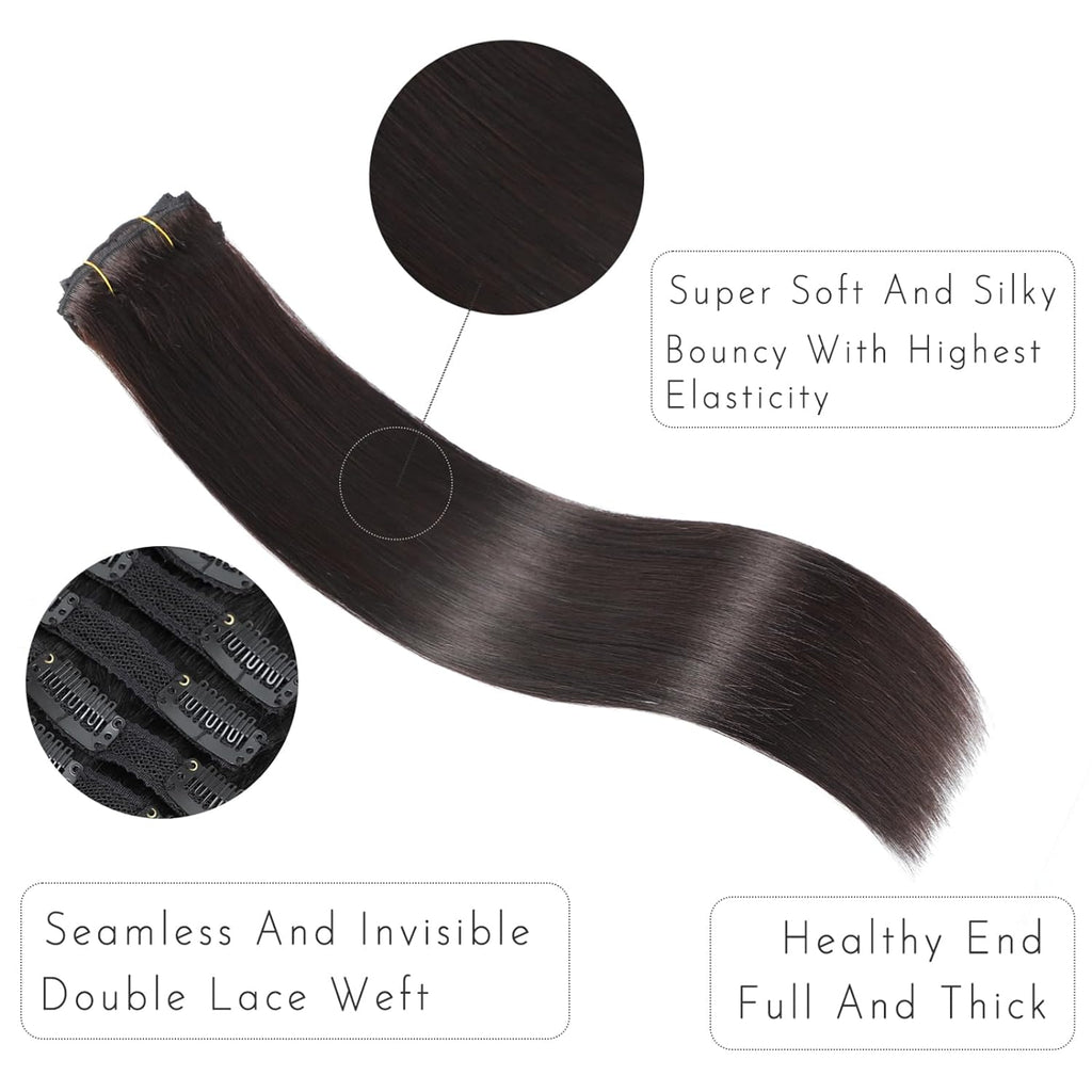 Seamless Clip in Straight Natural Black 7 Pcs Hair Extensions Thick Hair Extensions High Quality Premium Human Hair Clip Ins – Easy Install