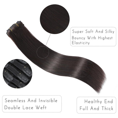 Seamless Clip in Straight Natural Black 7 Pcs Hair Extensions Thick Hair Extensions High Quality Premium Human Hair Clip Ins – Easy Install