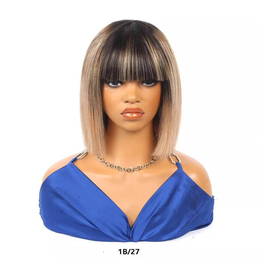 1B/27 Black to Blonde Ombre Straight Short Bob Wig – 10 Inch Human Hair