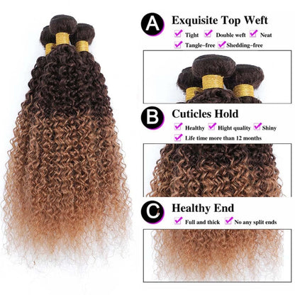 Ombre Dark to Light Brown (4/30) Jerry Curl 100% Virgin Human Hair Bundles | Natural Brown Gradient