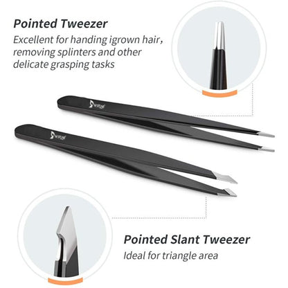 USTAR Eyebrow Tweezers Set 6 Piece Professional Stainless Steel Precision Tweezer for Eyebrows Plucking Ingrown Hair Removal, with Razor and Scissors, Daily Beauty Tool for Women and Men