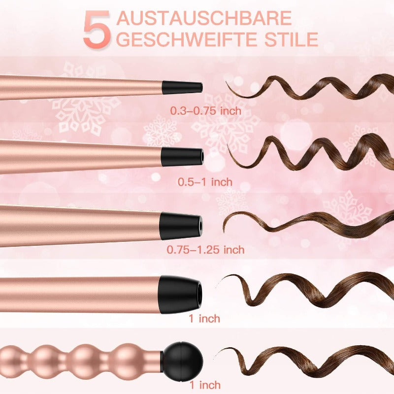 5-In-1 Curling Iron Wand Set | Ceramic Tourmaline Hair Crimper & Waver