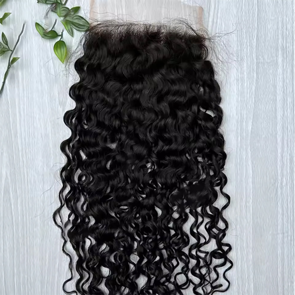 5x5 Transparent Lace Burmese Curl Lace Closure Brazilian Virgin Human Hair | Free Part, Bleached Knots