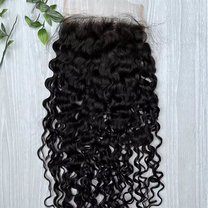 5x5 Transparent Lace Burmese Curl Lace Closure Brazilian Virgin Human Hair | Free Part, Bleached Knots
