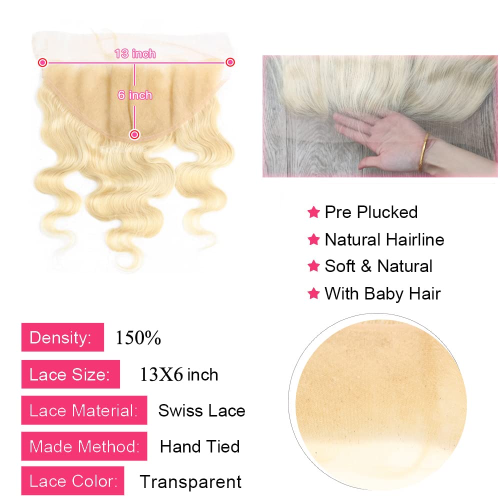 13x6 HD Lace Frontal 613 Blonde Body Wave 100% Human Hair Swiss Lace, Skin-melt Lace, Invisible Lace – Wider Part