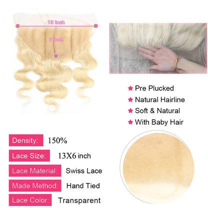 13x6 HD Lace Frontal 613 Blonde Body Wave 100% Human Hair Swiss Lace, Skin-melt Lace, Invisible Lace – Wider Part