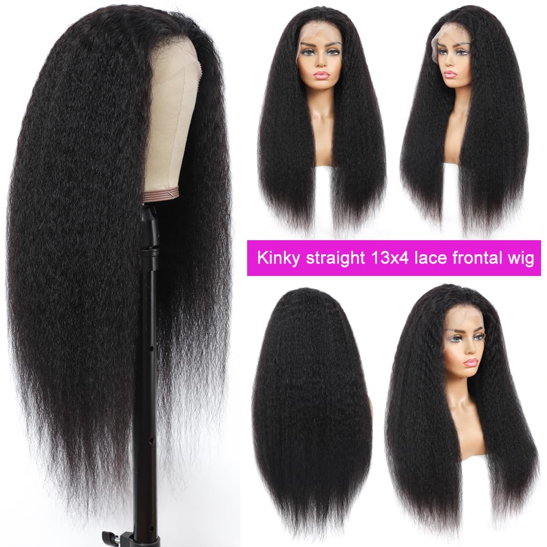 13X4HD Full Lace Frontal Wig Kinky Straight 200 Density 100% Human Hair , Swiss high-definition (HD) Lace, Skin-melt Lace, Invisible Lace