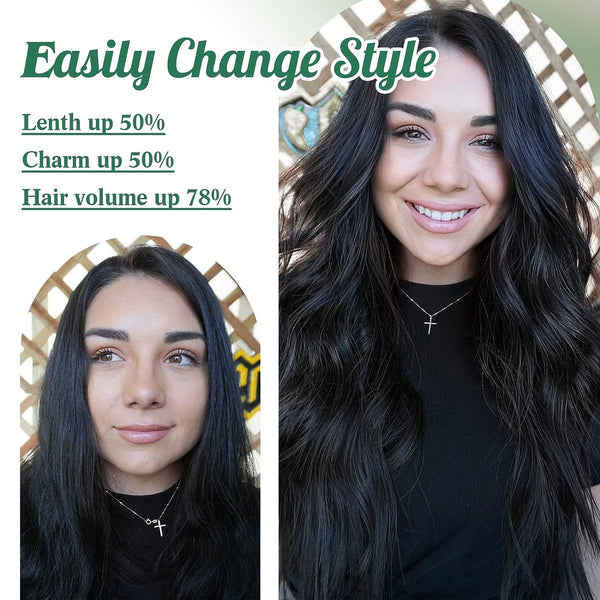 Clip in Mink Hair Extensions 100% Human Hair, 7pcs Natural Black Body Wave – Brazilian Virgin Hair, 70-90g, Heat Styleable