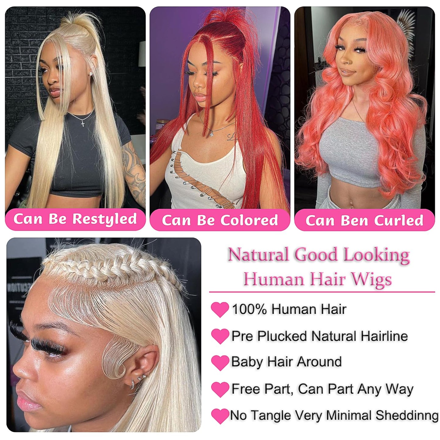 Transparent Lace 13x4 Frontal Wig Color Blonde(613) Straight 100% Human Hair
