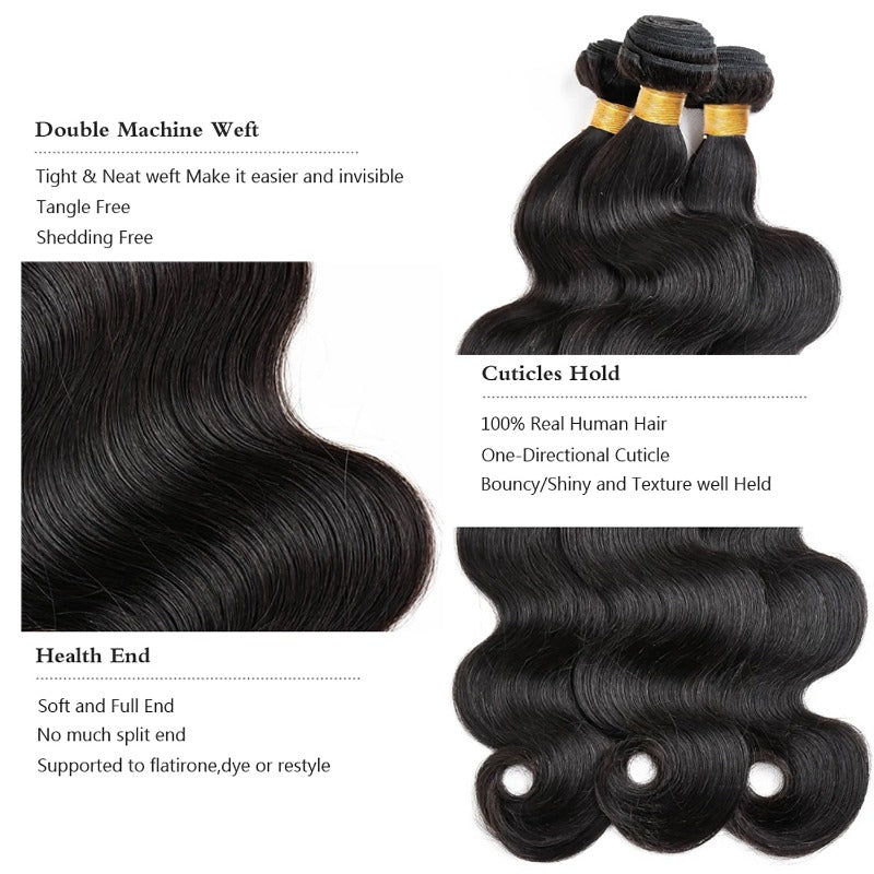 Human Hair bundle Natural Black Body Wave 