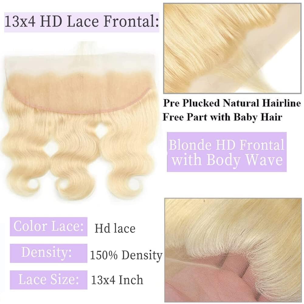 13x4 HD Lace Frontal 613 Blonde Body Wave 100% Human Hair Swiss Lace, Skin-melt Lace, Invisible Lace – Ear to Ear