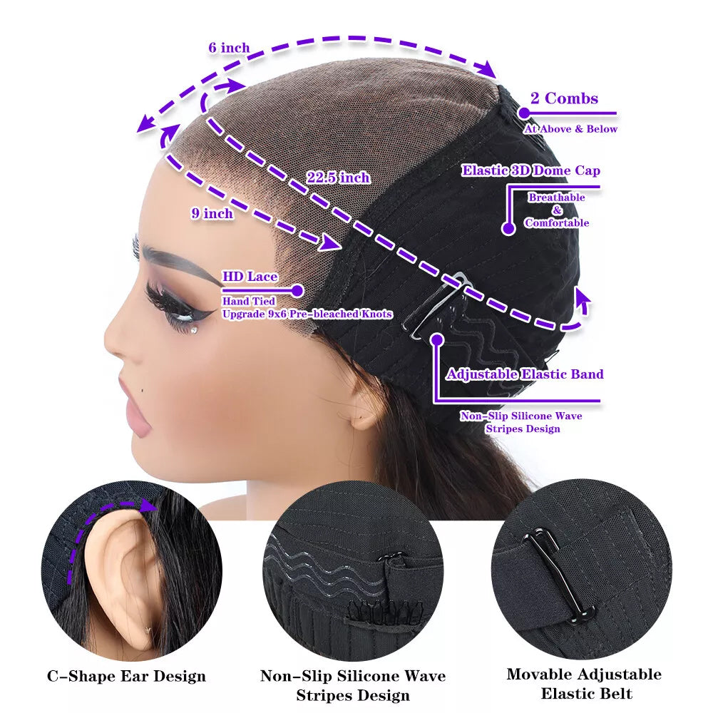 9x6  Lace Closure Wig Body Wave Human Hair Wear And Go Glueless Wigs