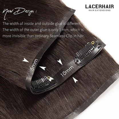 PU Weft Clip On Hair Extensions 18-24 Inch 7Pcs 100g SEAMLESS Clip in Human Hair Natural Black