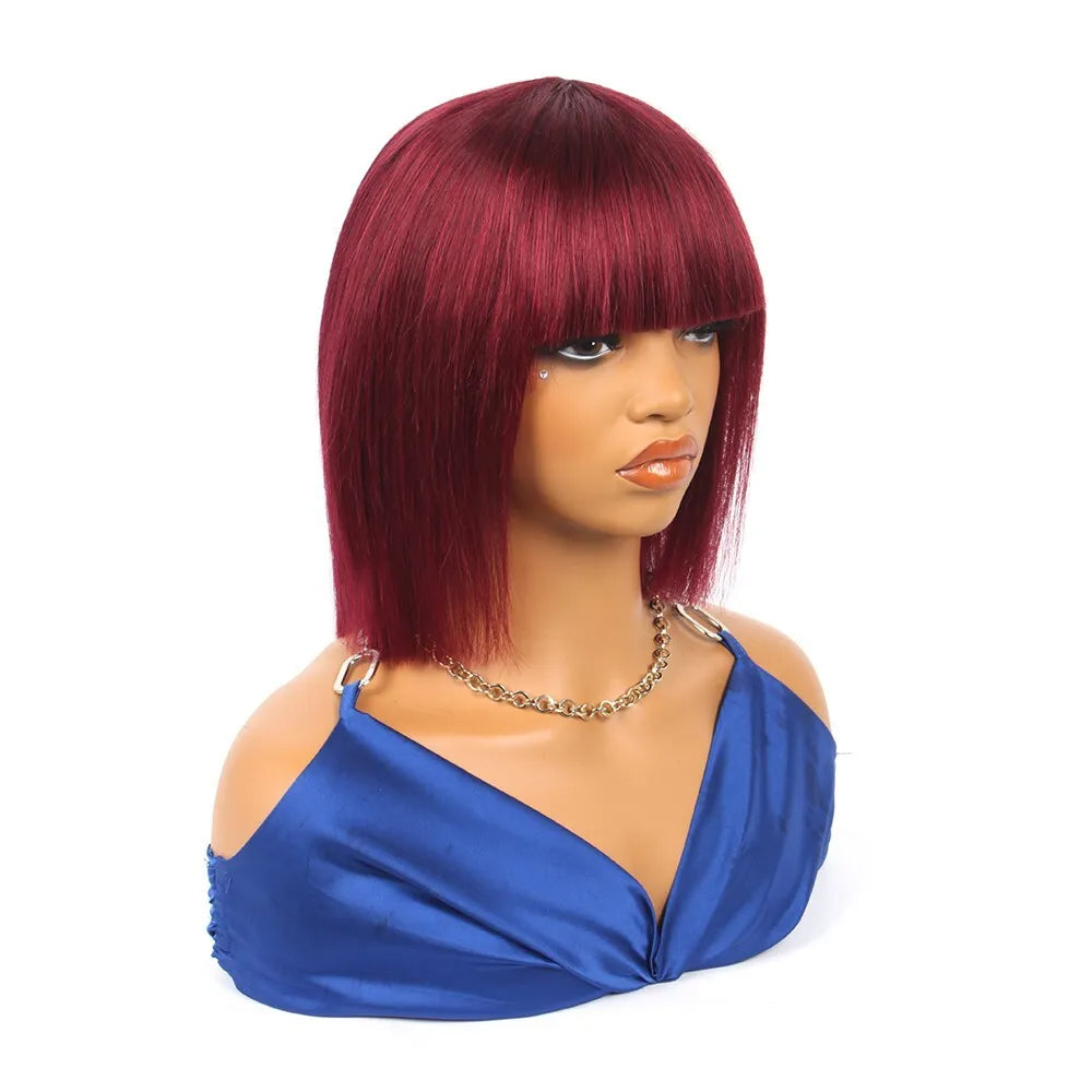 99J Burgundy Straight Short Bob Wig – 10 Inch Human Hair