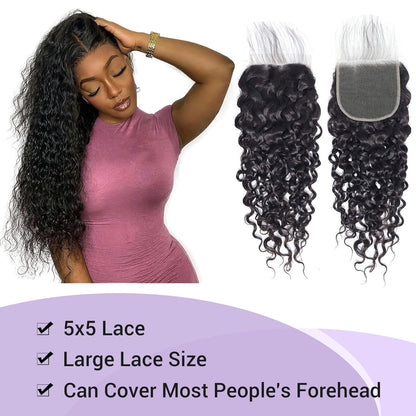 5x5 HD Lace Closure Water Wave – Brazilian Natural Virgin Remy Human Hair | Pre-Plucked, Skin-Melt HD Lace