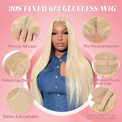 Blonde 5x5HD Closure Wig Color #613 Straigth 200 Density 100% Human Hair Blonde Wig
