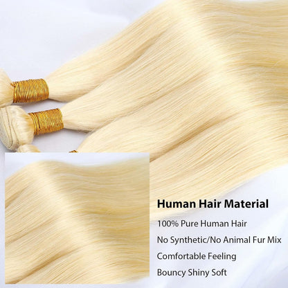 Straight Golden Blonde 613 Human Hair | 100% Unprocessed Mink Virgin Remy Bundles Single Donor Cuticle Intact
