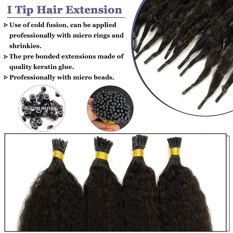 I-tip Premium Hair Extensions Natural Black Straight, Deep Wave, Kinky Straight – 100% Human Hair, Pre-Bonded