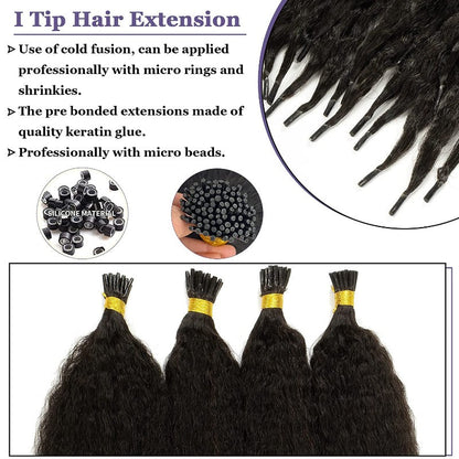 I-tip Premium Hair Extensions Natural Black Straight, Deep Wave, Kinky Straight – 100% Human Hair, Pre-Bonded