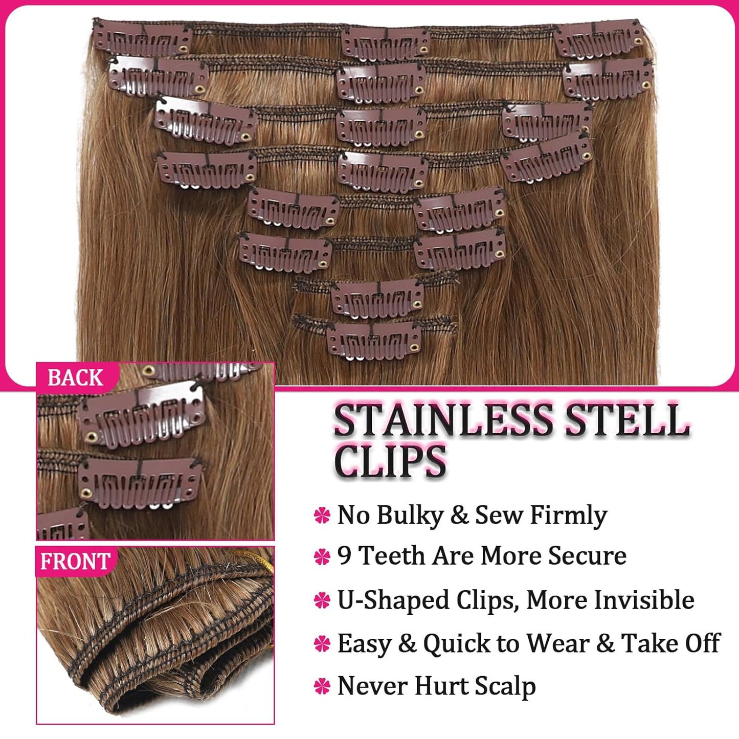 High Quality Clip In Honey Blonde (#27) Straight Hair Extensions 100% Human Hair – Warm Tone, Seamless Blend, Easy Install