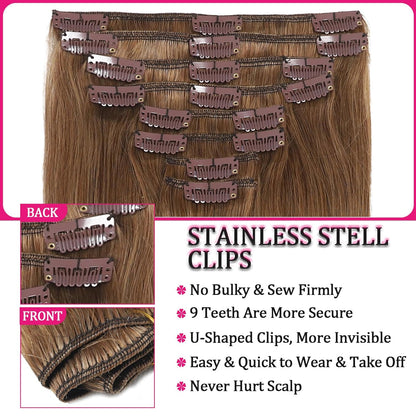 High Quality Clip In Honey Blonde (#27) Straight Hair Extensions 100% Human Hair – Warm Tone, Seamless Blend, Easy Install