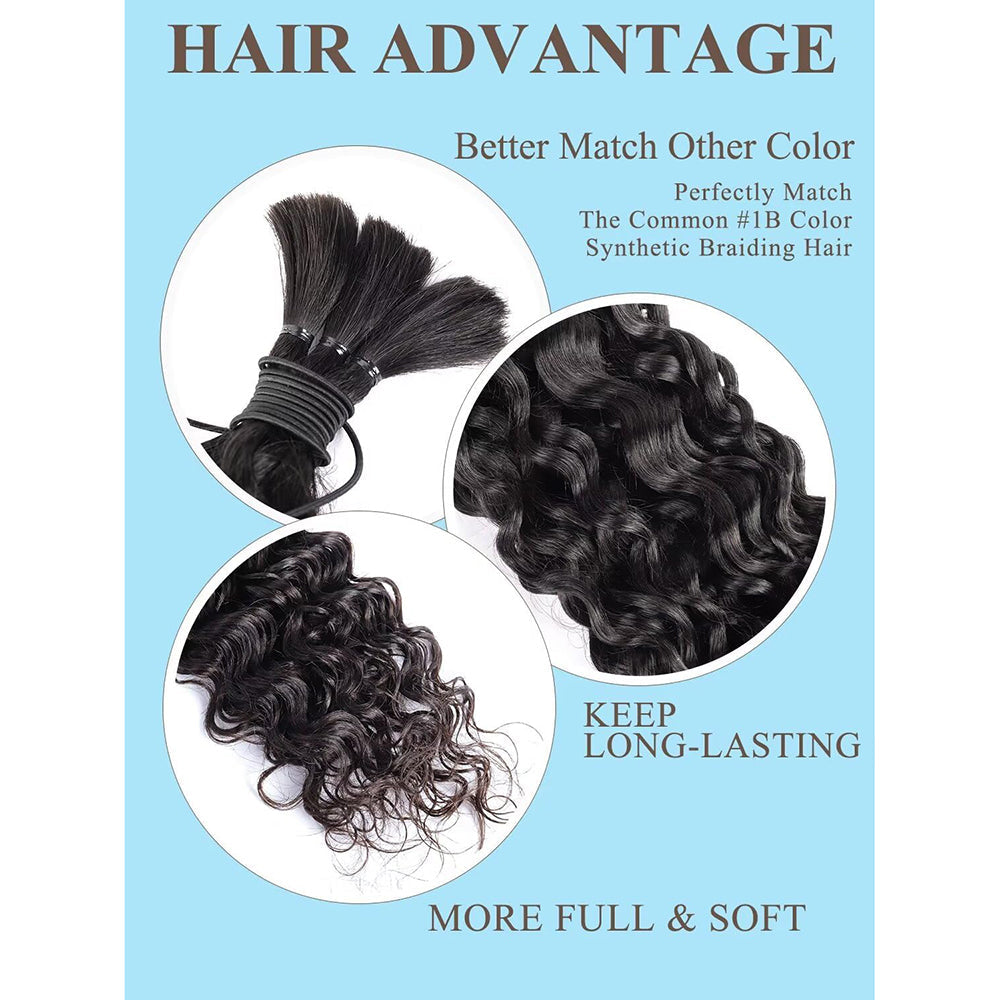 100% Human Hair Boho Braiding Hair - Natural Wave Natural Black 100g/Bundle