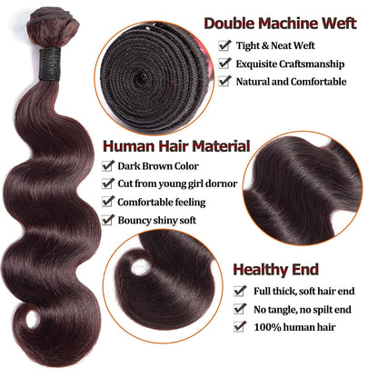 Dark Brown (2#) Body Wave 100% Human Hair Bundles | Deep Color & Soft Bouncy Waves