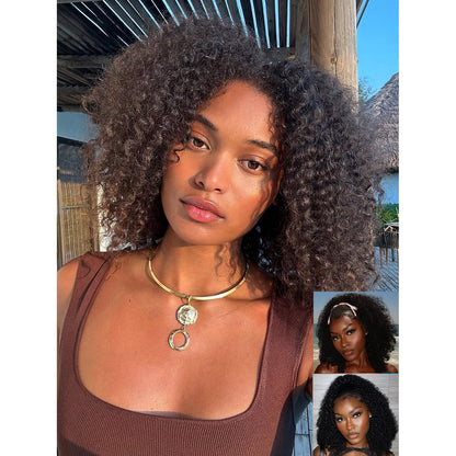Half Wig Kinky Curl Human Hair Seamless Flip Glueless Wear and Go