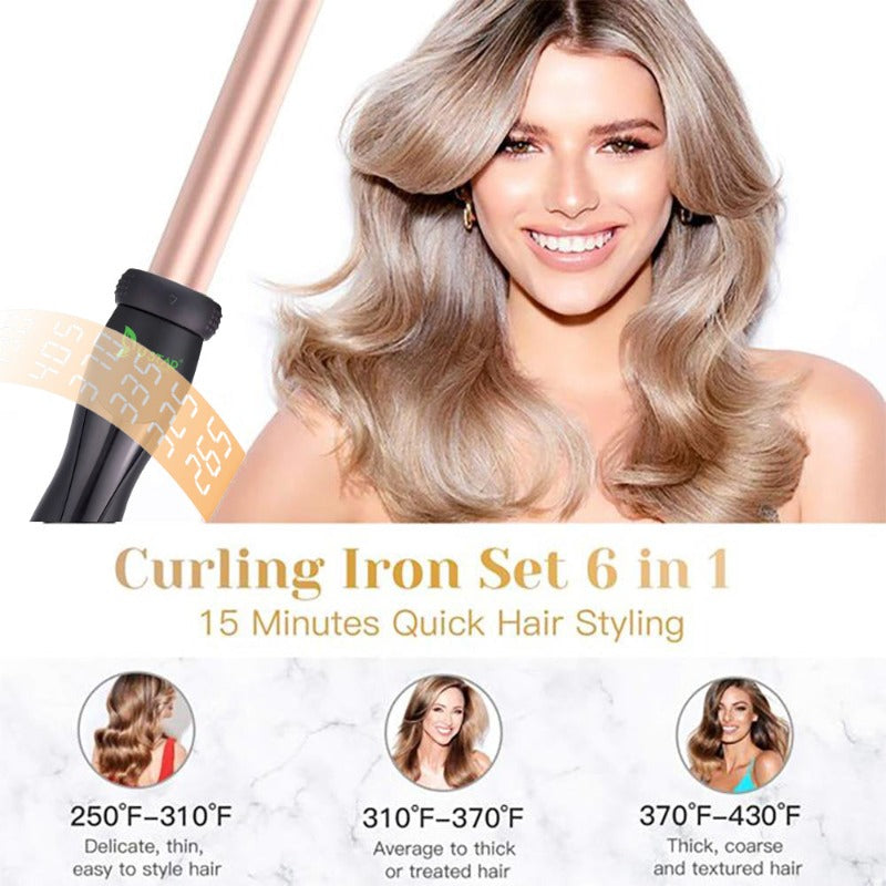 6-In-1 Curling Iron Wand Set with LED Temperature Control | Ceramic Hair Curler