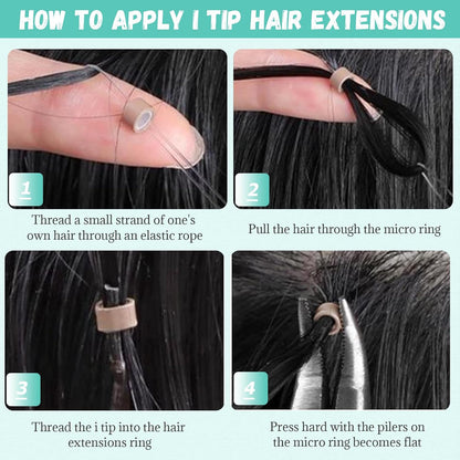 I-tip Premium Hair Extensions Natural Black Deep Wave – 100% Human Hair, Pre-Bonded, 18"-24"