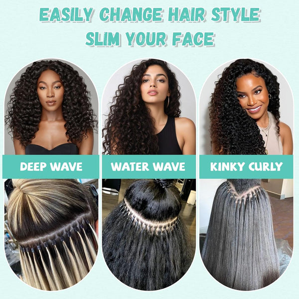 I-tip Premium Hair Extensions Natural Black Deep Wave – 100% Human Hair, Pre-Bonded, 18"-24"