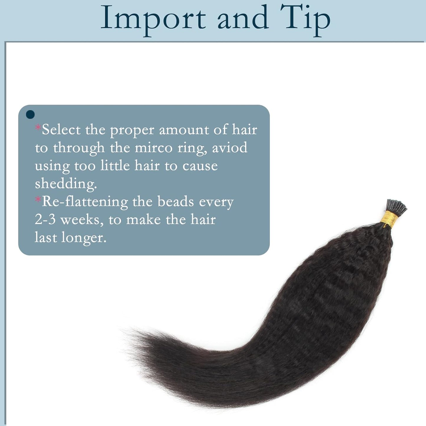 I-tip Premium Hair Extensions Natural Black Kinky Straight – 100% Human Hair, Pre-Bonded, 18"-24"