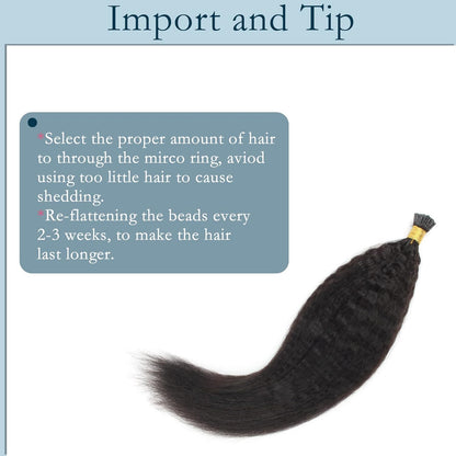 I-tip Premium Hair Extensions Natural Black Kinky Straight – 100% Human Hair, Pre-Bonded, 18"-24"