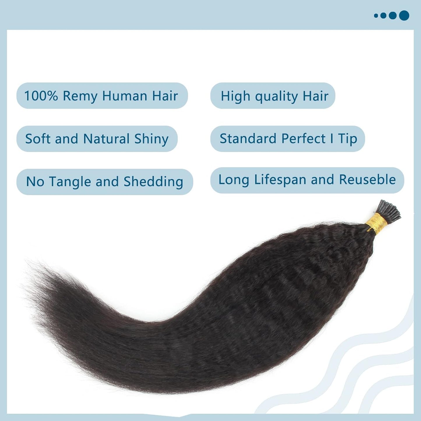 I-tip Premium Hair Extensions Natural Black Kinky Straight – 100% Human Hair, Pre-Bonded, 18"-24"