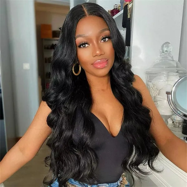 Full Lace Wig Body Wave 100% Human Hair Unprocessed Remy Hair Natural Black Full head Lace Wig