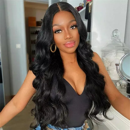 Full Lace Wig Body Wave 100% Human Hair Unprocessed Remy Hair Natural Black Full head Lace Wig