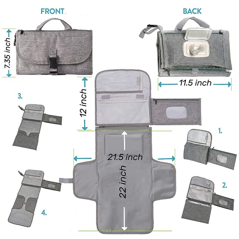 Baby Portable Diaper Changing Pad For Newborn Girl & Boy – Waterproof Travel Changing Station kit