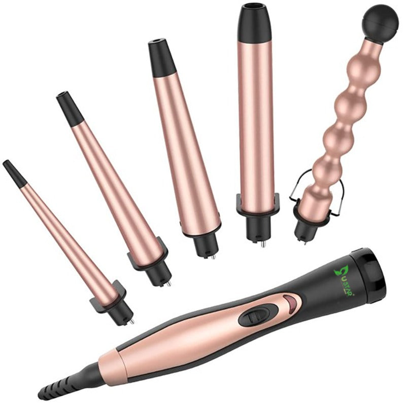 BESTOPE 5 In 1 Ceramic Curling Iron Wand Set With 5 Interchangeable Ceramic Barrels (0.35'' to 1.25'') And Heat Resistant Glove - Rose Gold