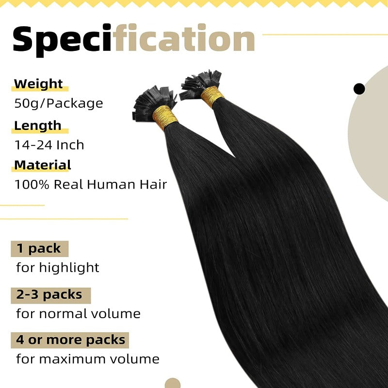 Flat K Tip 100% Premium Human Hair Extension – Straight Black