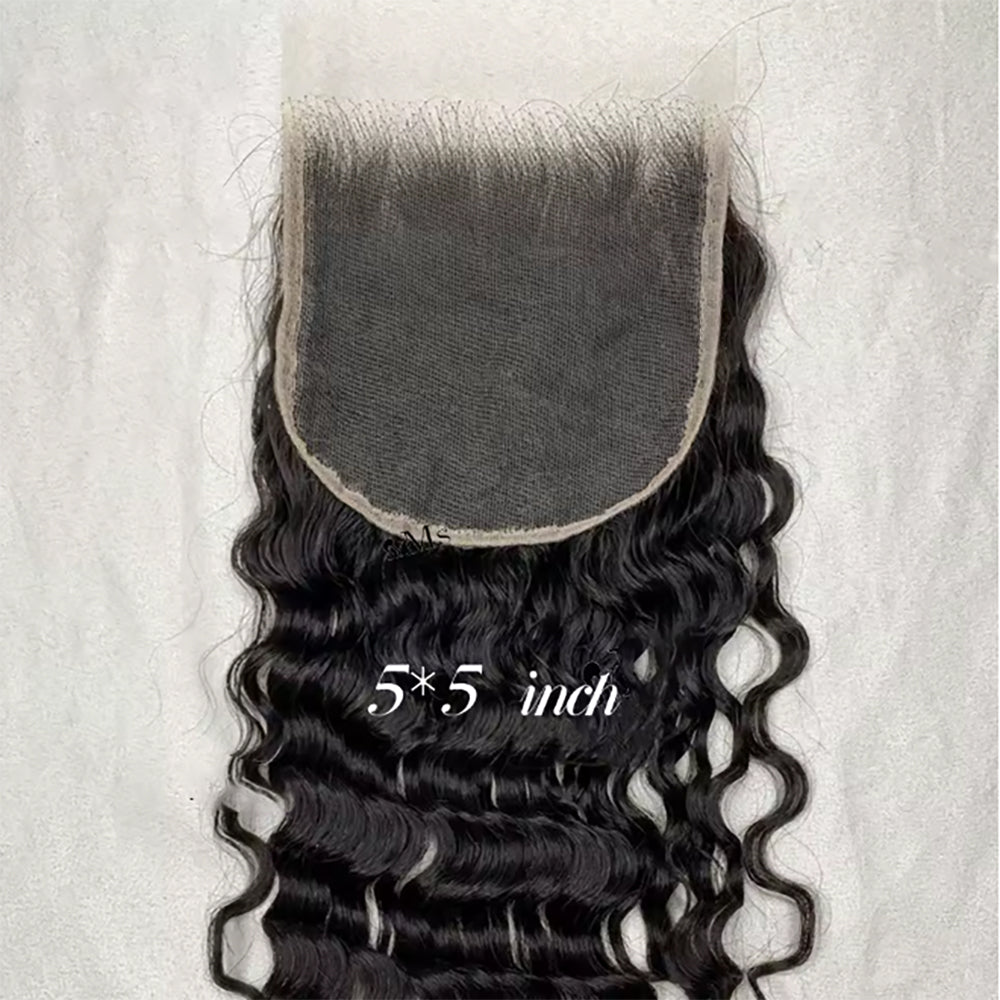5x5 Transparent Lace Burmese Curl Lace Closure Brazilian Virgin Human Hair | Free Part, Bleached Knots