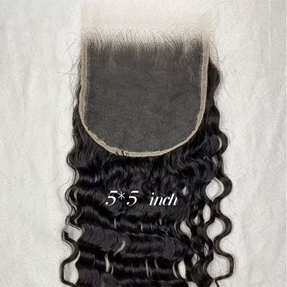 5x5 Transparent Lace Burmese Curl Lace Closure Brazilian Virgin Human Hair | Free Part, Bleached Knots