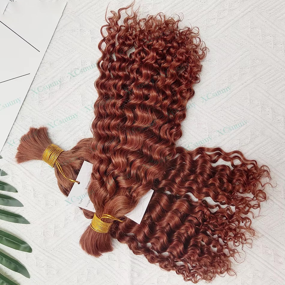 Color #33 Human Braiding Hair Deep Wave Bulk 100% Human Mink Hair 100g/Bundle 20inch 22inch