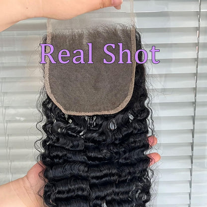 5x5 Transparent Lace Burmese Curl Lace Closure Brazilian Virgin Human Hair | Free Part, Bleached Knots