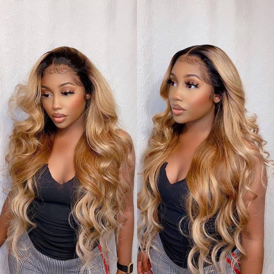 1B/27 Body Wave 4x4 Lace Closure Wig Ombre Color 100% Humanwig virgin remy hair