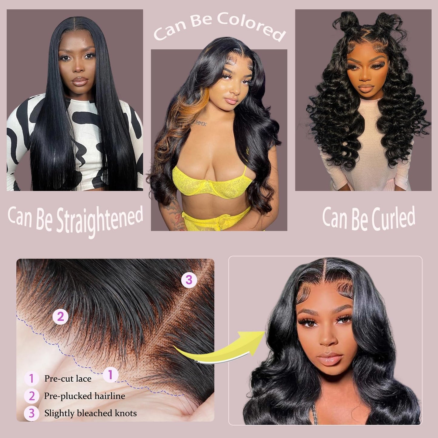 6x4 Wear and Go Glueless Body Wave, Straight Lace Closure Wigs 100% Human Hair