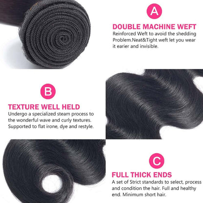 Holiday Deals : Unprocessed Body Wave 3 Bundles hair color #1  jet black 100% Human Hair on sale