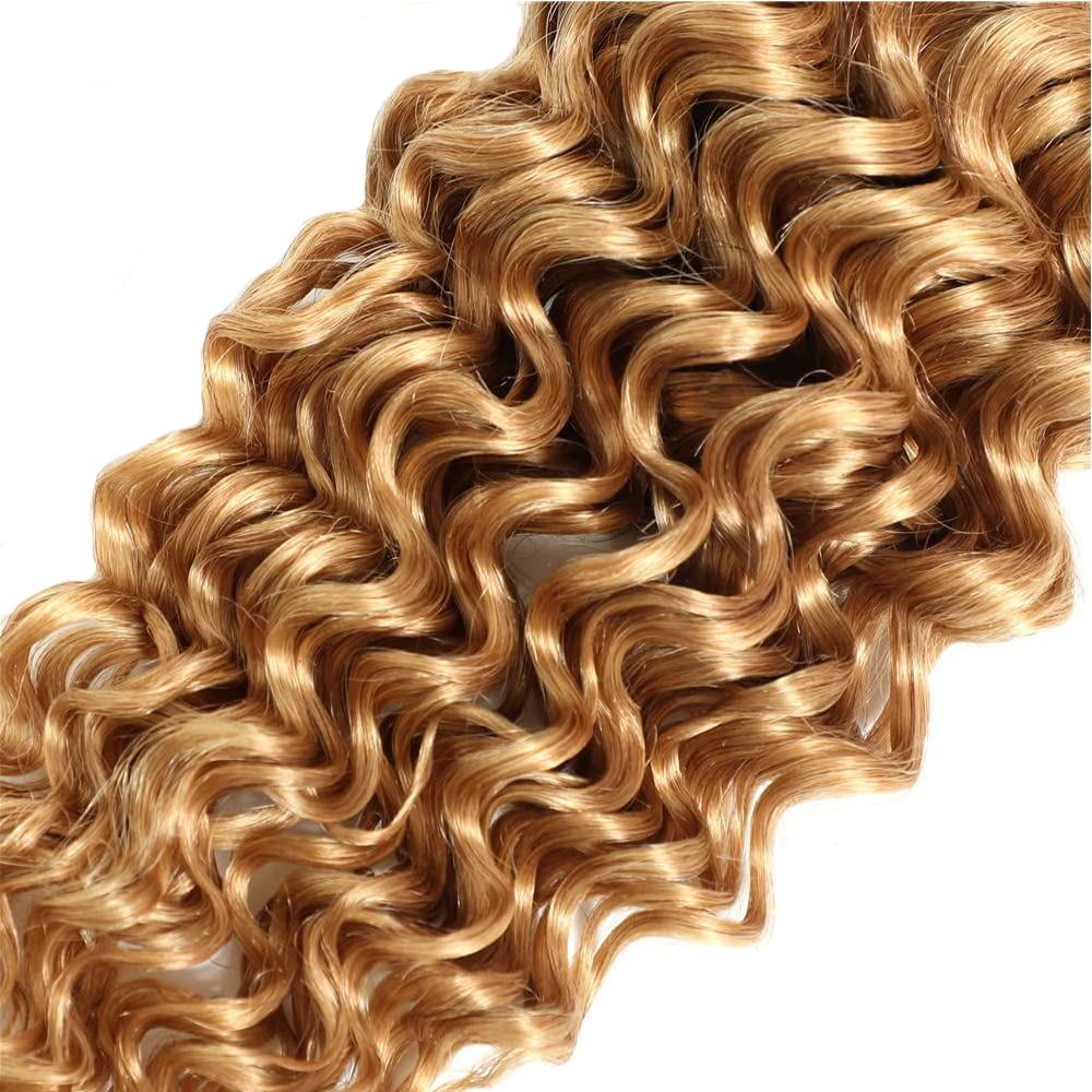 Honey Blonde weft #27 Deep Wave 100% Human HairUnprocessed Brazilian Human Virgin Hair | Single Donor Cuticle Intact Bundles 8"-26"