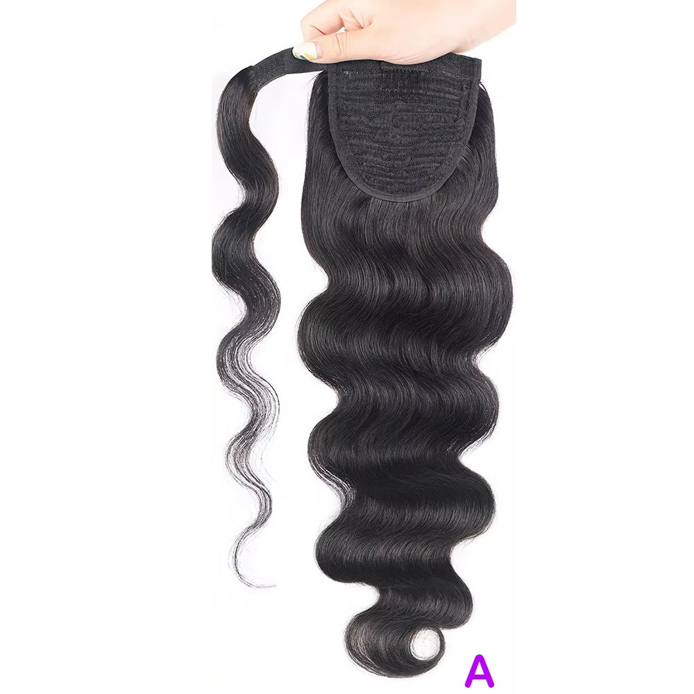 Premium Hair Clip in Wrap Around Ponytail Straight, Body Wave and Deep Wave – 100% Human Hair, Instant Length & Volume